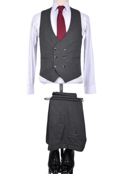 Mrk 6047-SLİMFİT Yelekli Takım /füme/60 Beden - 6 Drop fiyatları