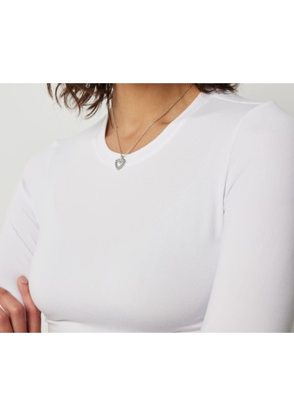 Beyaz Darkalıp Slimfit Soft Touch Interlok Penye Kumaş Basic Bluz modelleri