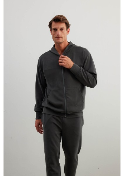 Erkek Soft Touch Uzun Kollu Fermuarlı Sweatshirt