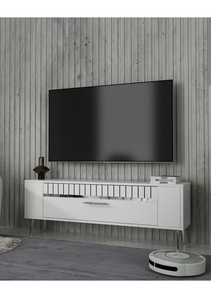 RETROLP1CT Tv Sehpası Beyaz-Gümüş fiyatları