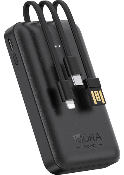 GAR261 5000 Mah Taşınabilir Hızlı Şarj Cihazı - 3 Çıkışlı - Usb-C, Usb-A, Lightning Powerbank - Siyah