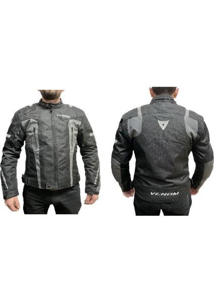 Air Racing Siyah - Gri 4 Mevsim Motosiklet Montu
