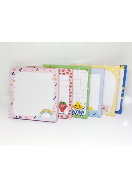 Notluk - Bloknot 6'lı Set (Gökkuşağı, Bulut, Kedi, Çilek ve Emoji Temalı Notes ) (8-8 Cm)