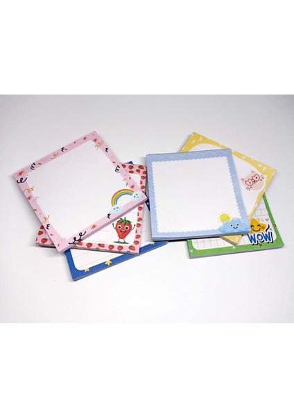 Notluk - Bloknot 6'lı Set (Gökkuşağı, Bulut, Kedi, Çilek ve Emoji Temalı Notes ) (8-8 Cm)