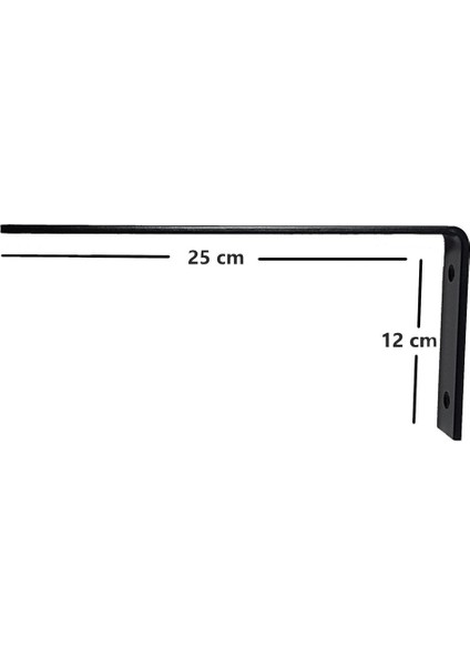Raf Altı Ayak Raf Tutucu Ters L Demir 12 x 25 cm Siyah Montaj Aparatı (2 Adet)