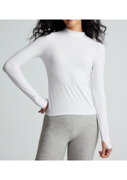Beyaz Darkalıp Slimfit Soft Touch Mock Neck Finger Detail Parmak Detaylı Tesettür Body fiyatları