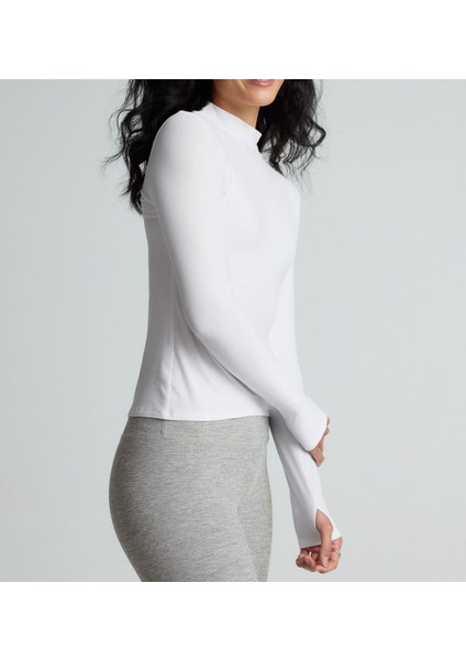 Beyaz Darkalıp Slimfit Soft Touch Mock Neck Finger Detail Parmak Detaylı Tesettür Body fırsatları