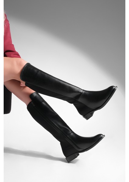 Kadın Lastikli Dizaltı Çizme Suni Deri 3 cm Topuk fiyatları