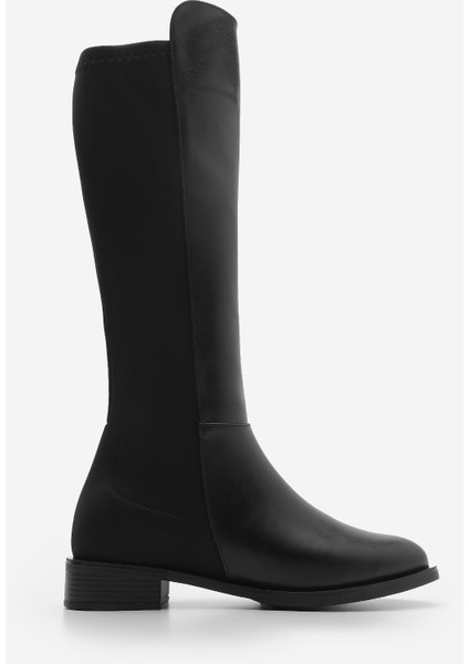 Kadın Lastikli Dizaltı Çizme Suni Deri 3 cm Topuk modelleri