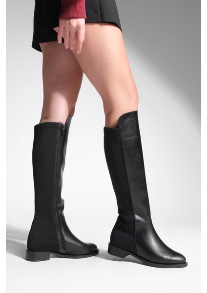 Kadın Lastikli Dizaltı Çizme Suni Deri 3 cm Topuk fırsatları