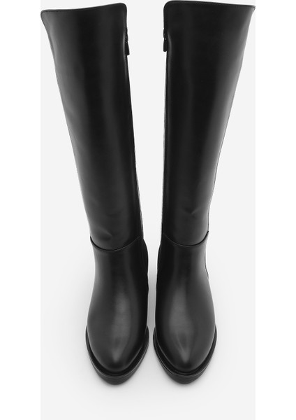 Kadın Lastikli Dizaltı Çizme Suni Deri 3 cm Topuk indirimleri