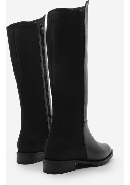 Kadın Lastikli Dizaltı Çizme Suni Deri 3 cm Topuk