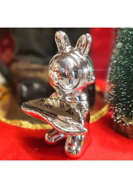 Astronot Tavşan Silver Mini Boy Dekoratif Obje 14,5 cm