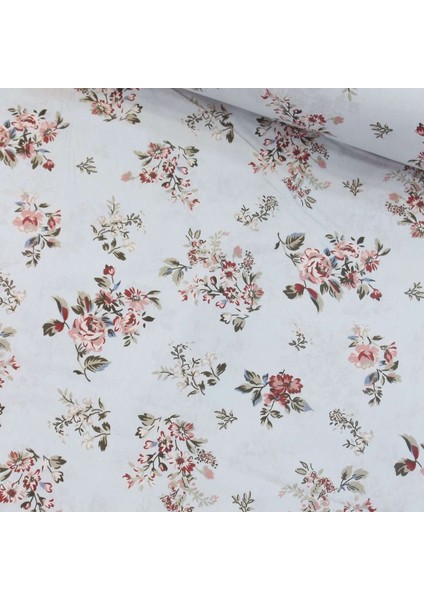 Çiçek Buketi Bej Nevresimlik Poplin Kumaş-Wlhm