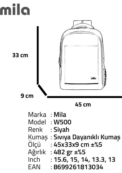 Serisi W500 -15.6 Inch  KI3-01-003 Network 4  Serisi - reflektörlü-  Lenovo,hp,asus,monster,macbook,mac Air Uyumlu Laptop Sırt Çantası - Siyah