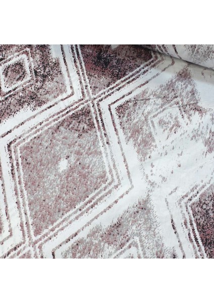 Gül Kurusu Bej Geo Ebruli Nevresimlik Poplin Kumaş-Vrgld