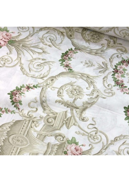 Gri Pembe Vintage Nevresimlik Poplin Kumaş-Tknhm