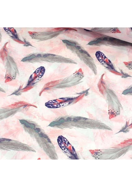 Pembe Mor Gri Tüy Nevresimlik Poplin Kumaş-Wlhm