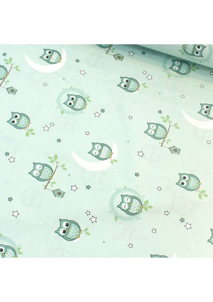 Mint Yeşil Baykuşlar Nevresimlik Poplin Kumaş-Dstr