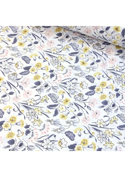 Indigo Kır Çiçeği Nevresimlik Poplin Kumaş-Cmlh