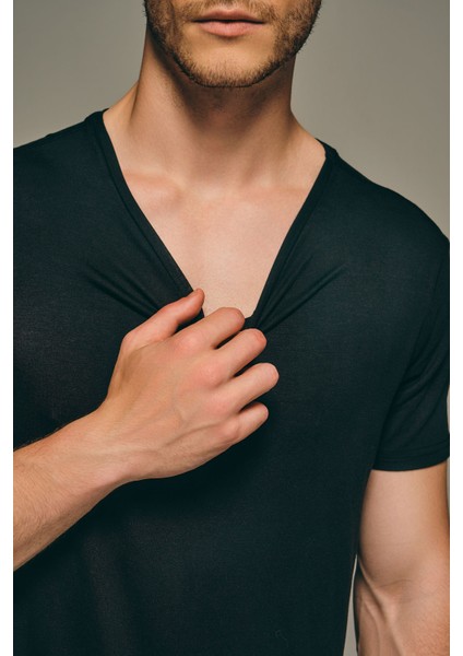 Erkek Modal V Yaka Kısa Kollu T-Shirt fiyatları