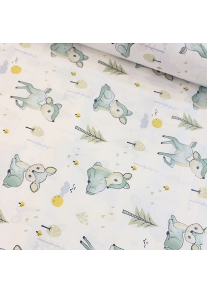 Yeşil Bambi Ceylan Nevresimlik Poplin Kumaş- cm lhm