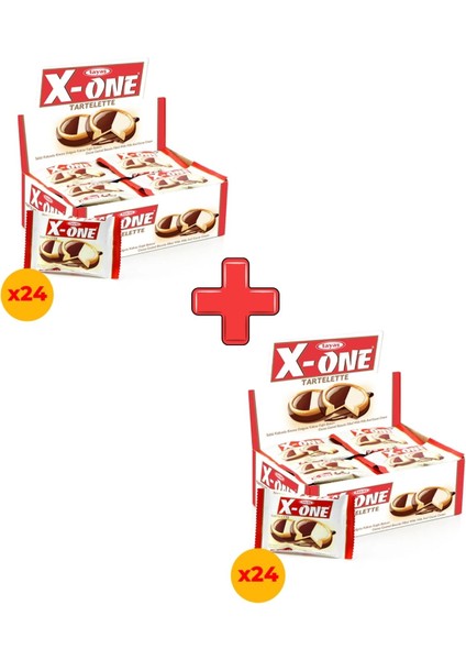 X-One Tartelette Sütlü Kakaolu Krema Dolgulu Kaplı Bisküvi 20 gr x 24 Adet Kutulu 2'li Paket
