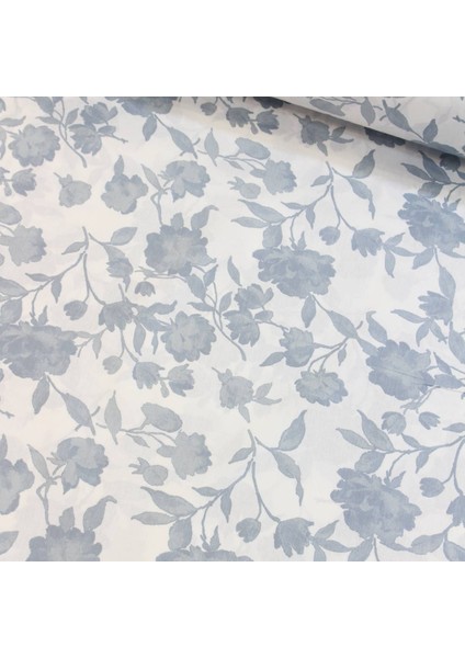 Mavi Baskı Güller Nevresimlik Poplin Kumaş