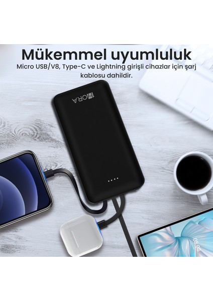 GAR159 20000 Mah Taşınabilir Şarj Cihazı - Dahili 4 Kablo - Usb-A Çıkışlı - Hızlı Şarj Destekli Powerbank - Siyah indirimleri