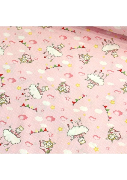 Pembe Tavşanlar Puantiye Nevresimlik Poplin Kumaş-Wlhm