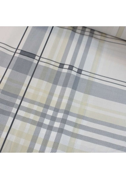 Sarı Gri Ekose Nevresimlik Poplin Kumaş-Vrgld