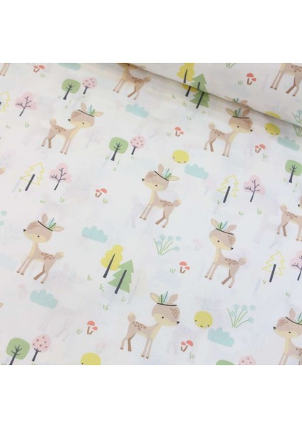 Renkli Orman ve Bambi Nevresimlik Poplin Kumaş-Tknhm
