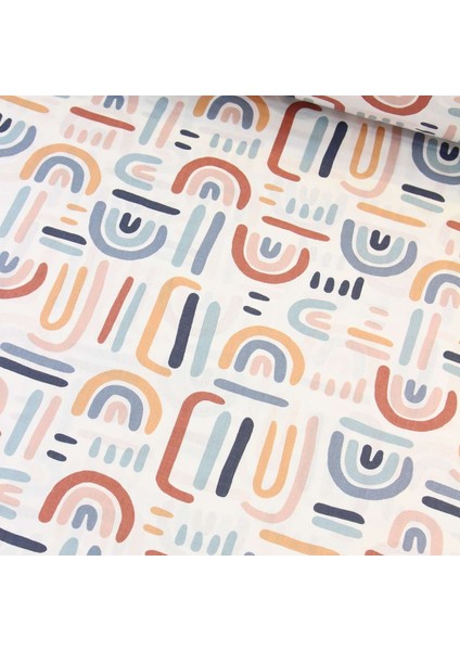 Indigo Geometrik Desen Nevresimlik Poplin Kumaş-Tknhm