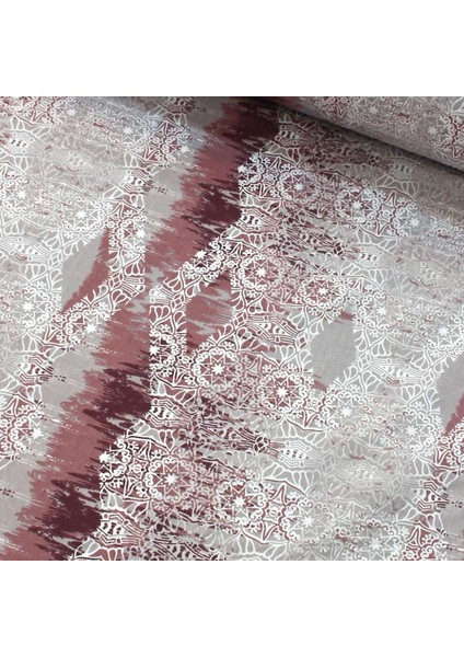 Bordo Gri Mandala Nevresimlik Poplin Kumaş-Vrgld