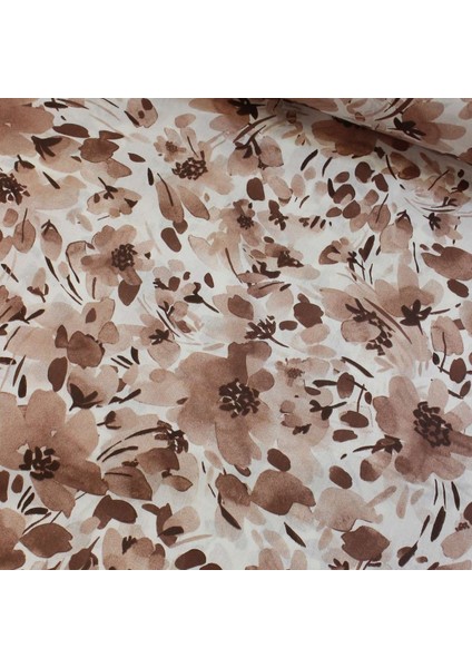 Kahve Çiçekler Nevresimlik Poplin Kumaş-Tknhm