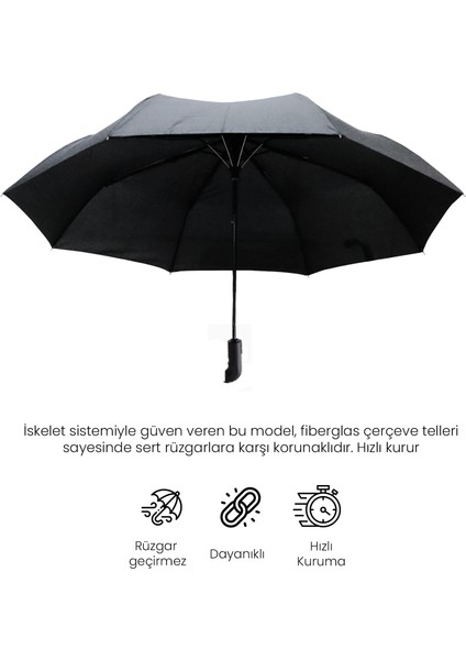 Moods Up Premium Gri Otomatik Şemsiye, Rüzgara Dayanıklı, Hızlı Kuruyan, Hafif, Kılıflı