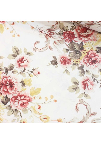 Bordo Gold Çiçek Demeti Nevresimlik Poplin Kumaş-Deco