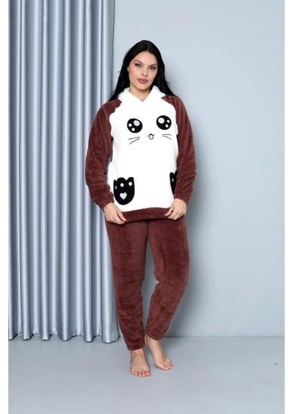Desenli Tam Peluş Kışlık Yılbaşı Kadın Pijama Takımı fiyatları