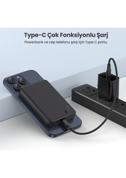 GAR276 5000 Mah Manyetik Kablosuz Type-C Girişli Taşınabilir Powerbank - Siyah