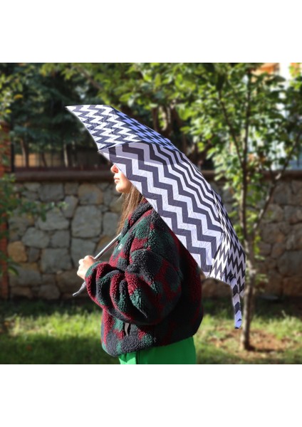 Moods Up Siyah Beyaz Zikzaklı Manuel Mini Şemsiye - Rüzgara Dayanıklı, Hafif, Renkli Tasarım fırsatları