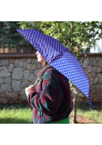 Moods Up Pembe Puantiyeli Lacivert Manuel Mini Şemsiye - Rüzgara Dayanıklı, Hafif, Renkli Tasarım fırsatları