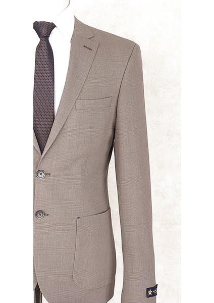 Slim Fit Beli Lastikli-Yarım Astar-Mono Yaka-Çift Yırtmaç Kahverengi Torba Cep Drop 6 Takım Elbise fiyatları