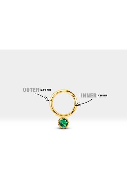 Yuvarlak Yeşil Garnetlı Halka Piercing, 10 mm , 1.2 Mm, 14K Sarı-Beyaz-Kırmızı Altın | LC00051G