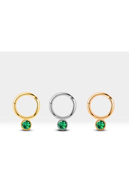 Yuvarlak Yeşil Garnetlı Halka Piercing, 10 mm , 1.2 Mm, 14K Sarı-Beyaz-Kırmızı Altın | LC00051G