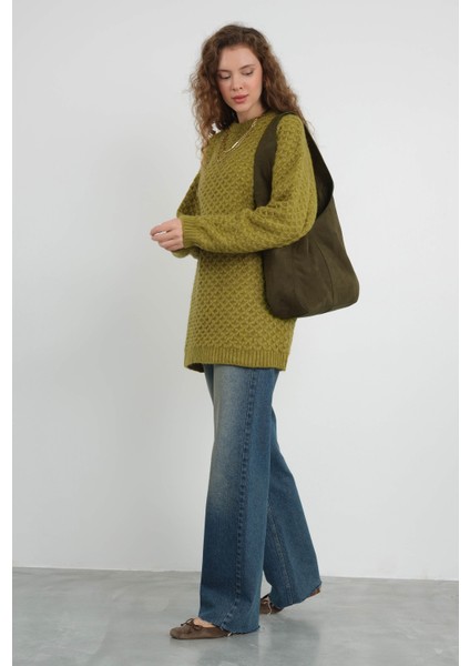 Örümcek Örgülü Kazak Yağ Yeşili fiyatları