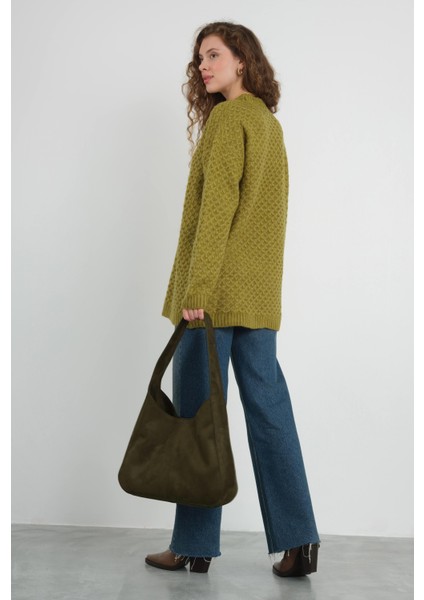 Örümcek Örgülü Kazak Yağ Yeşili fırsatları