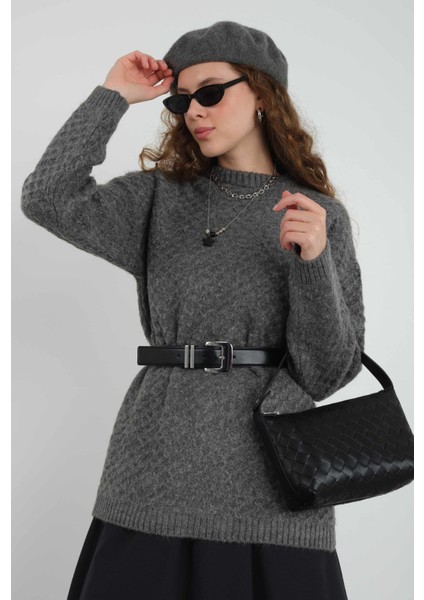 Örümcek Örgülü Kazak Antrasit indirimleri