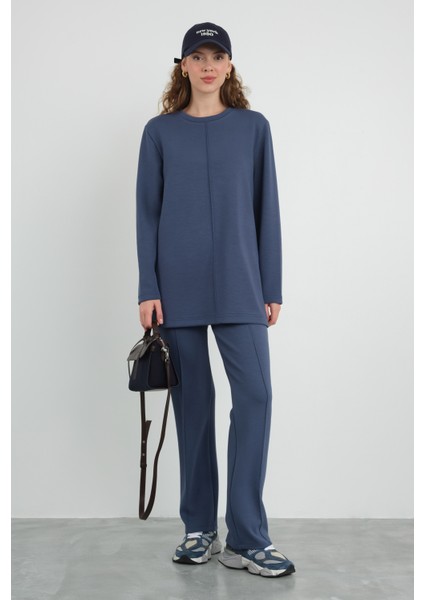 Nervürlü Modal Sweat Kot Mavi