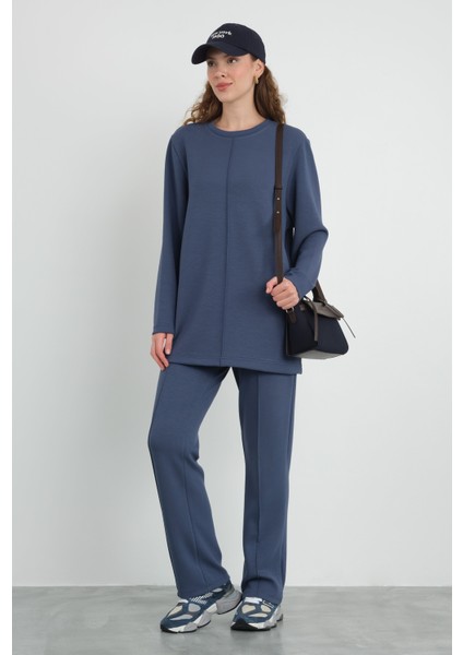 Nervürlü Modal Sweat Kot Mavi indirimleri