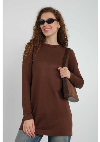 Basic Bisiklet Yaka Triko Acı Kahve
